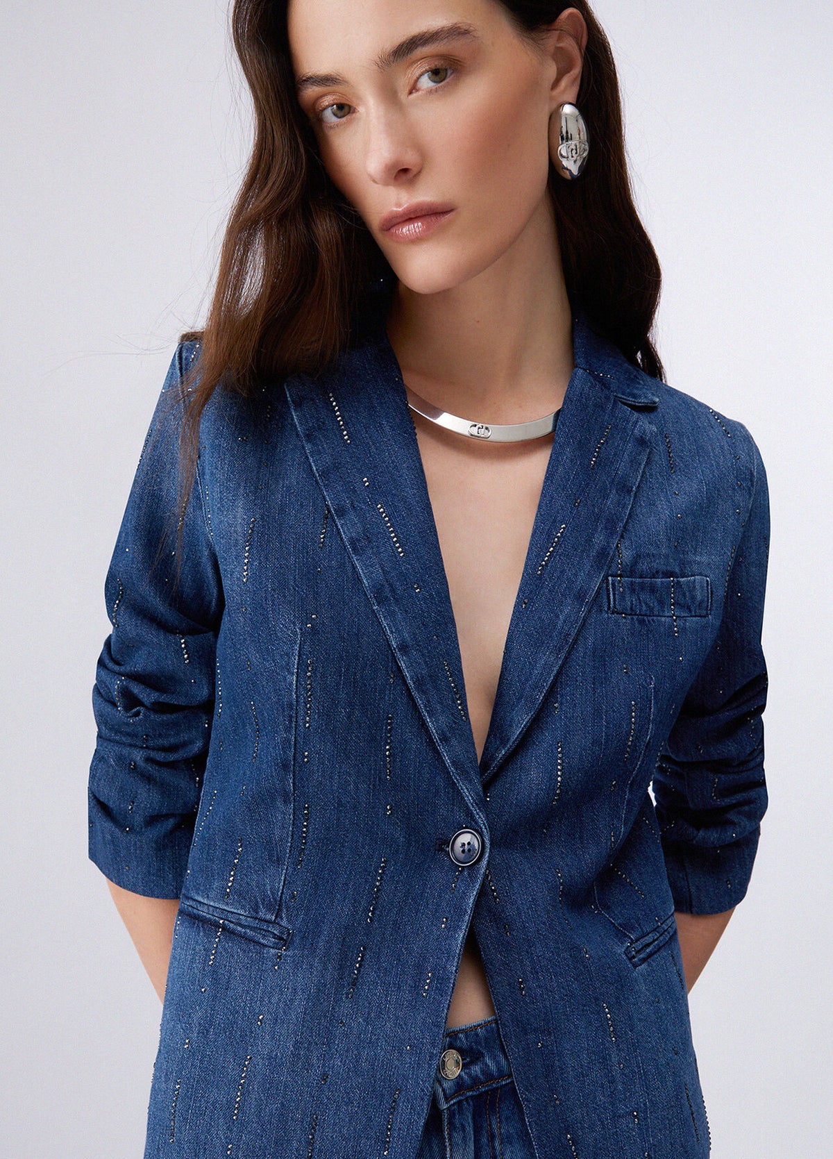 Blazer in denim con cascata di strass LIU JO