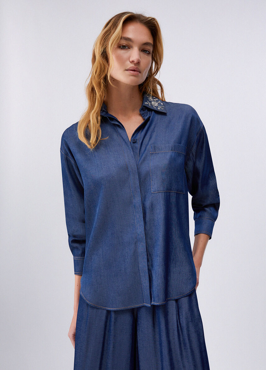 Camicia in chambray con colletto gioiello LIU JO