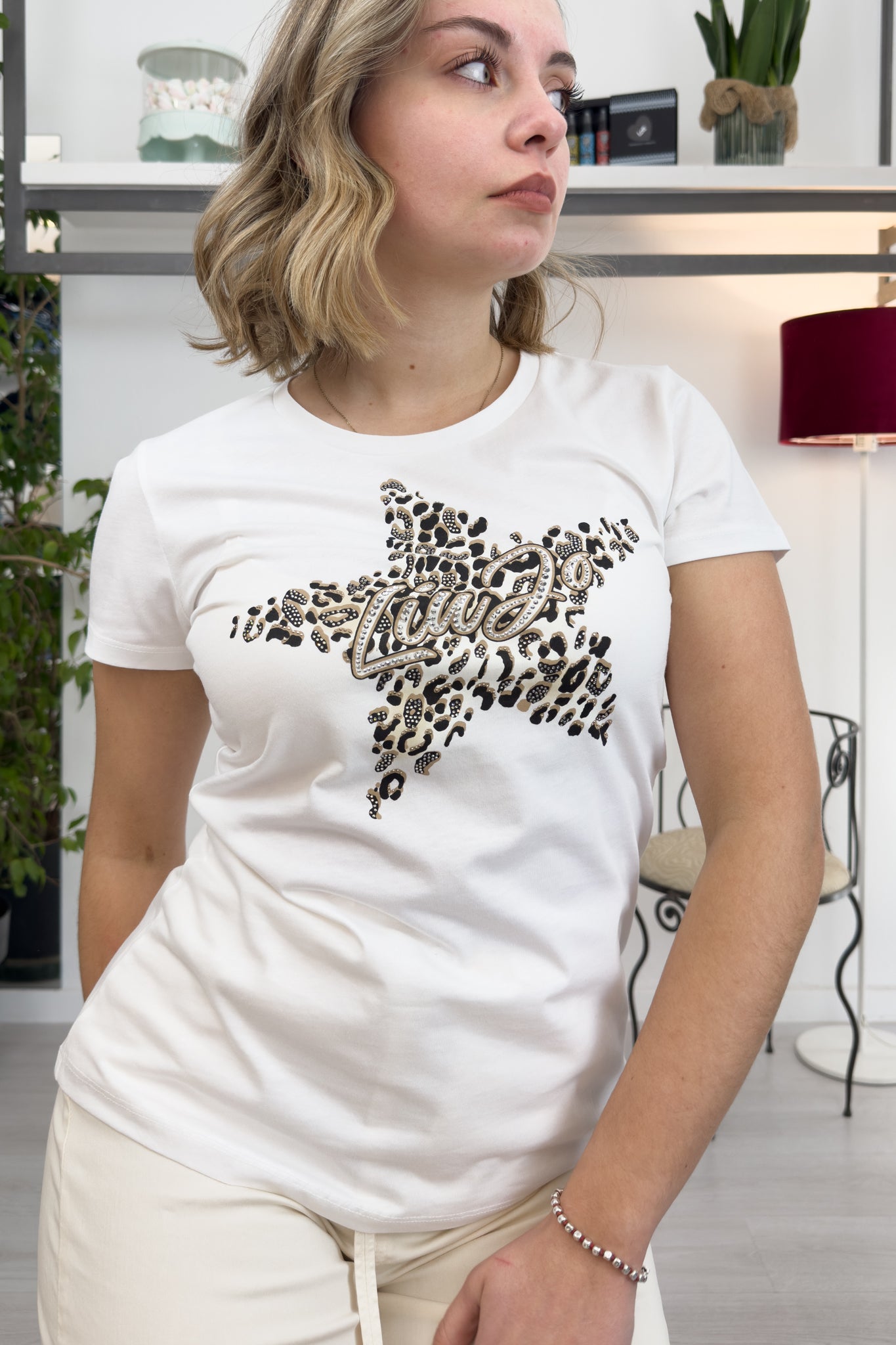T-shirt con stampa e strass LIU JO