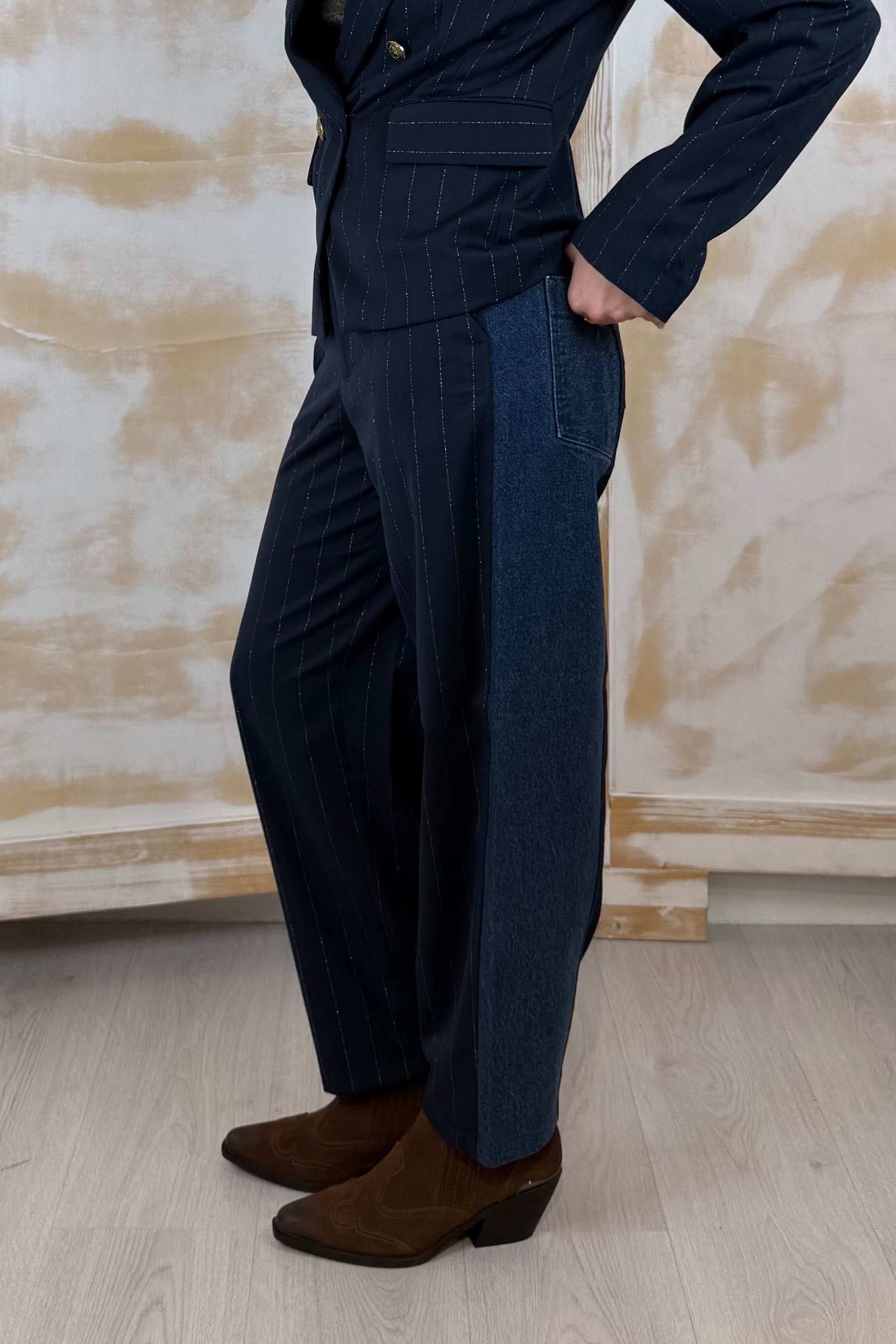 Pantalone balloon gessato bi-materiale LIU JO