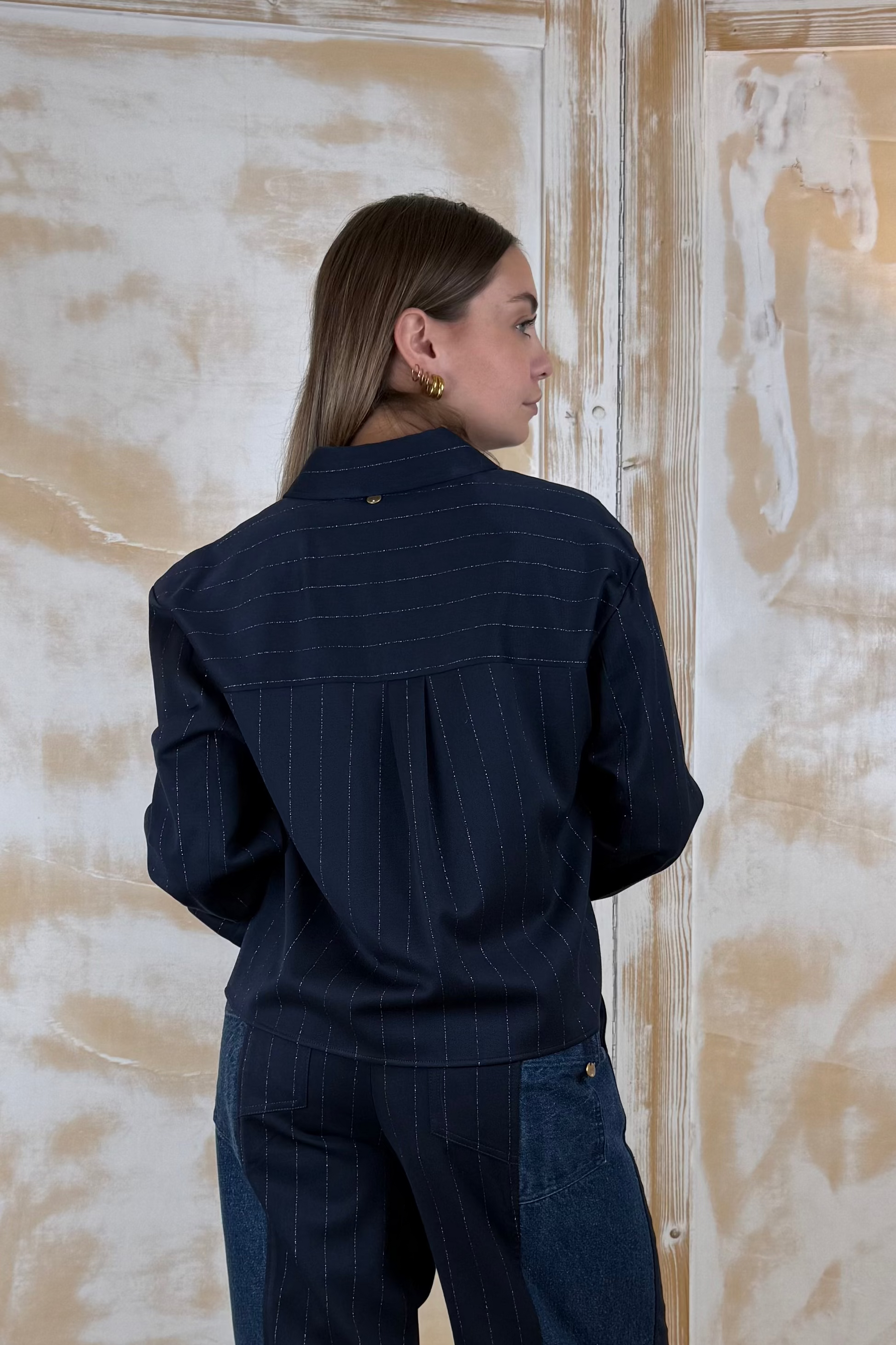 Camicia gessata con denim LIU JO