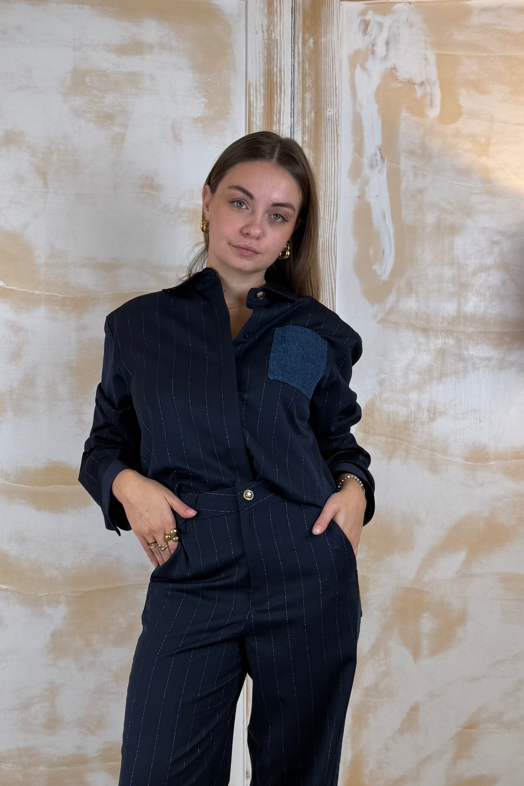 Camicia gessata con denim LIU JO