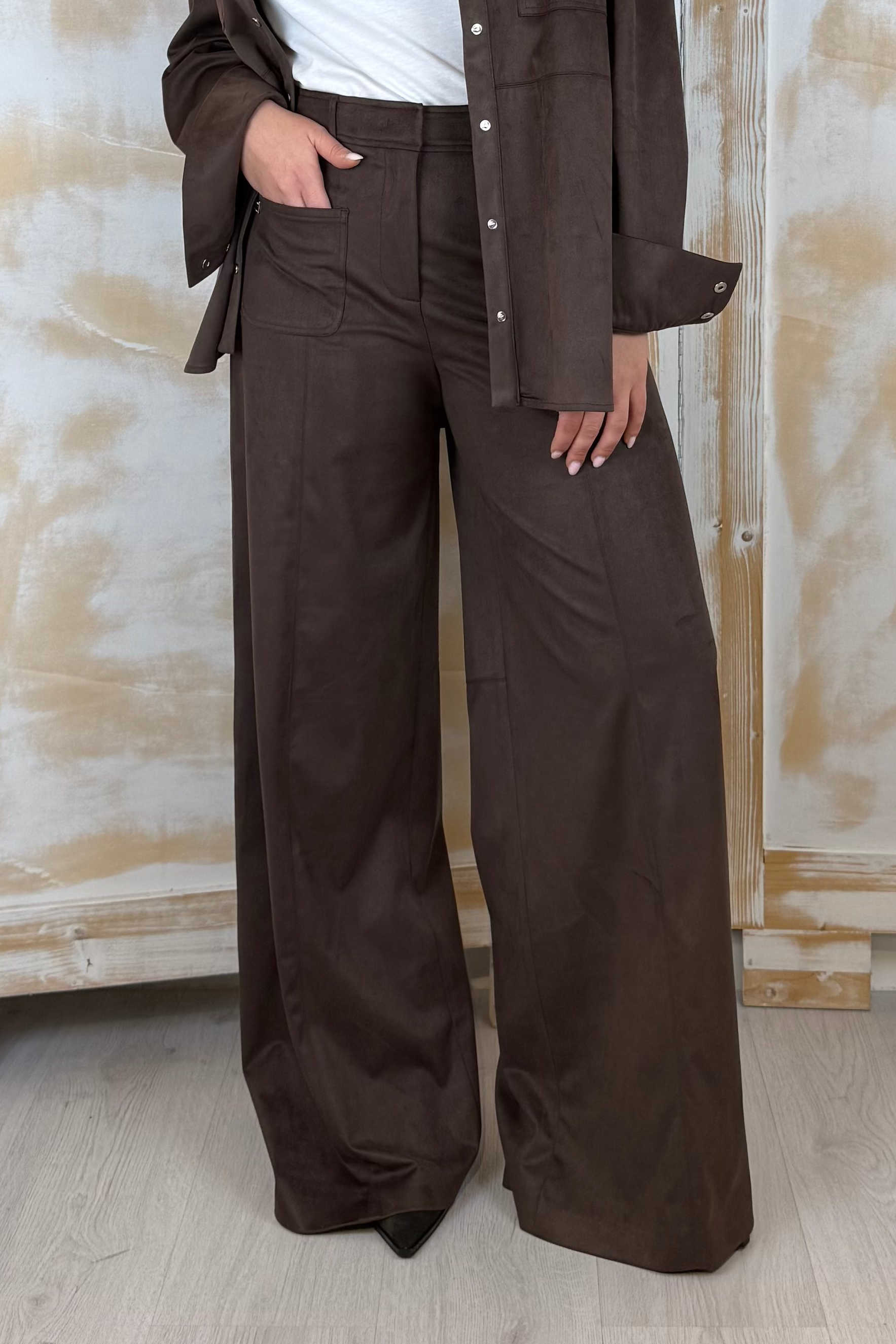 Pantalone largo in ecocamoscio MANILA GRACE