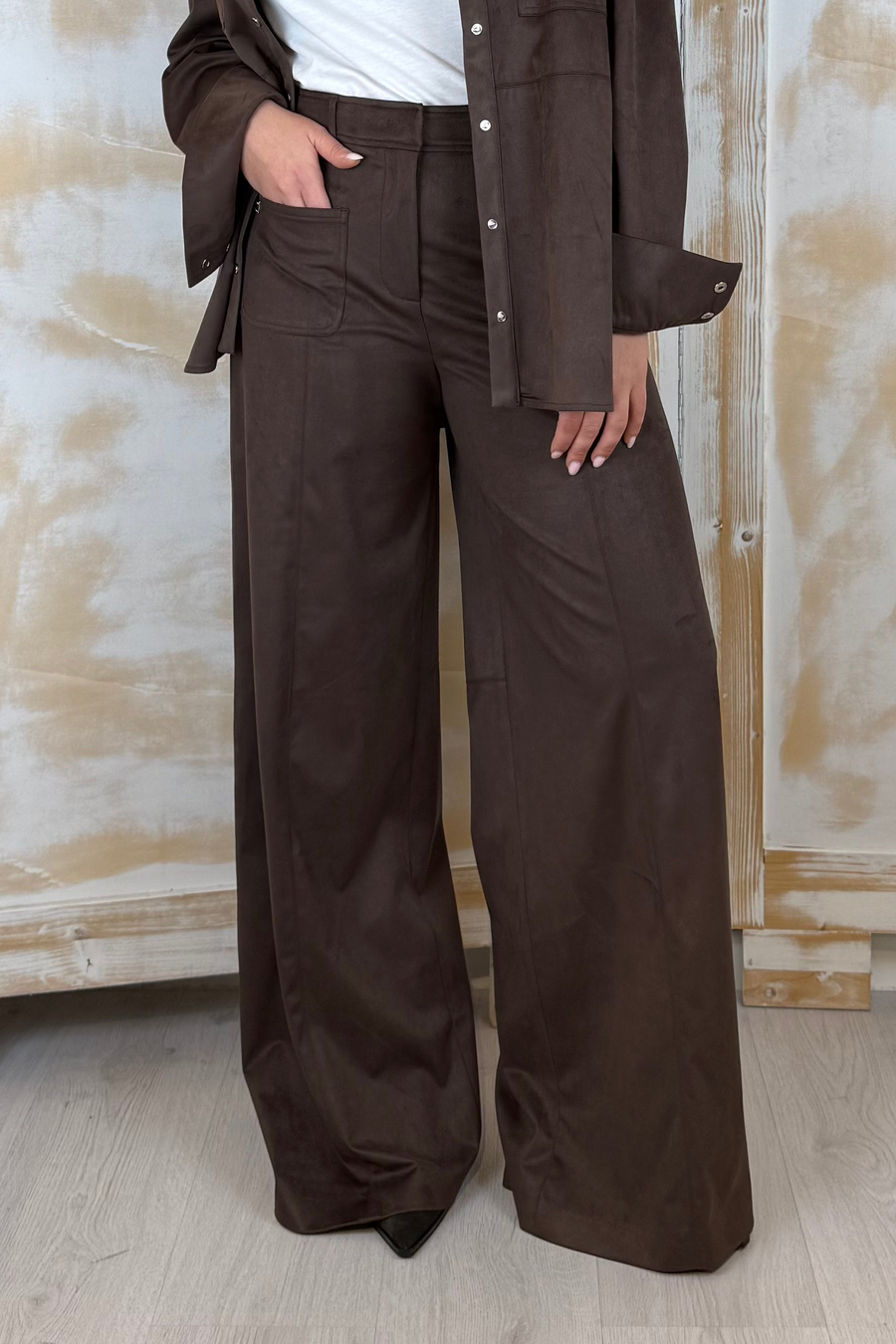 Pantalone largo in ecocamoscio MANILA GRACE