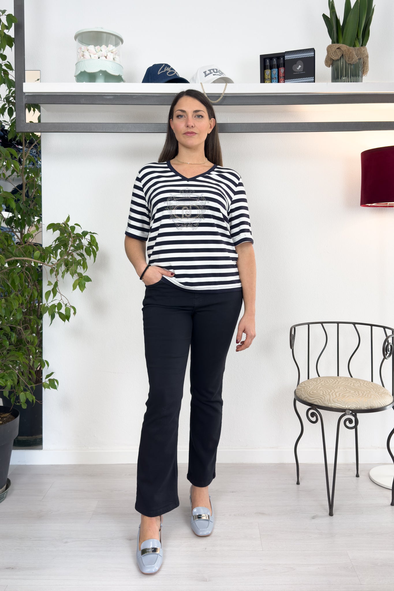 T-shirt in jersey di cotone a righe LIU JO