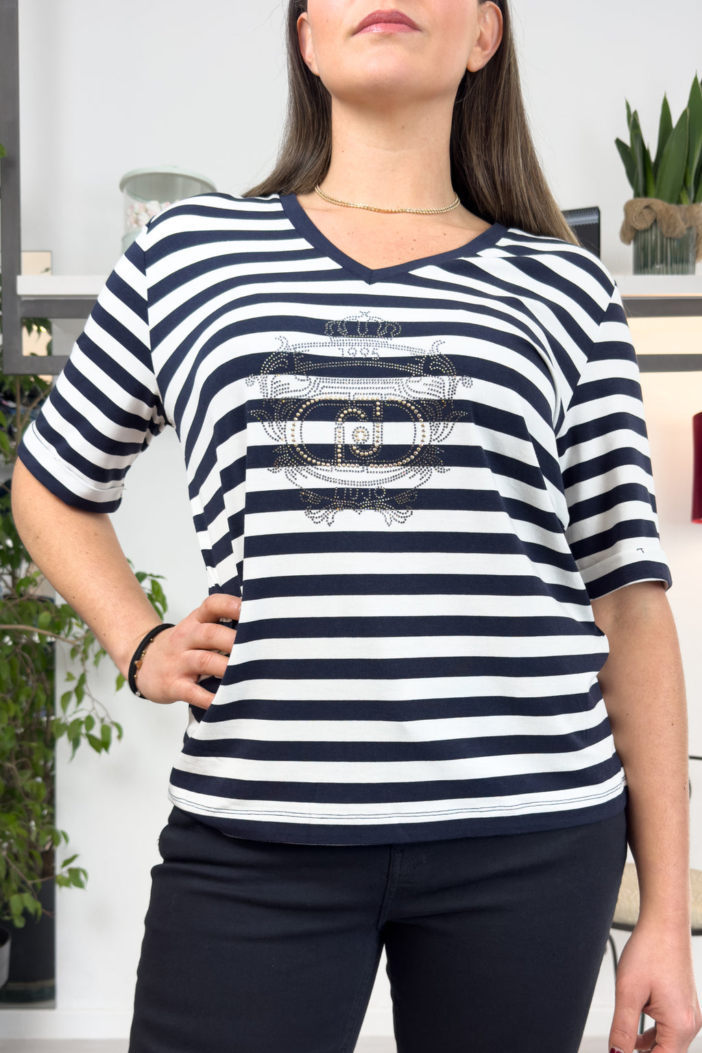 T-shirt in jersey di cotone a righe LIU JO