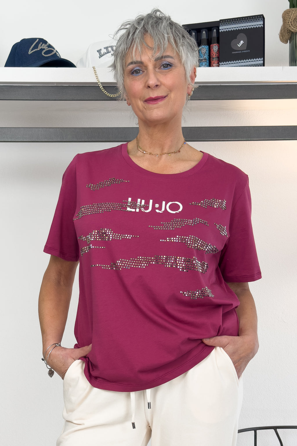 T-shirt con applicazioni LIU JO - Cristalli Fuxia