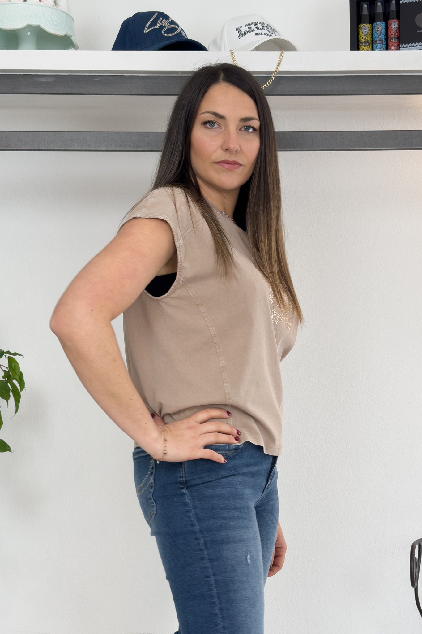 T-shirt in jersey con strass LIU JO