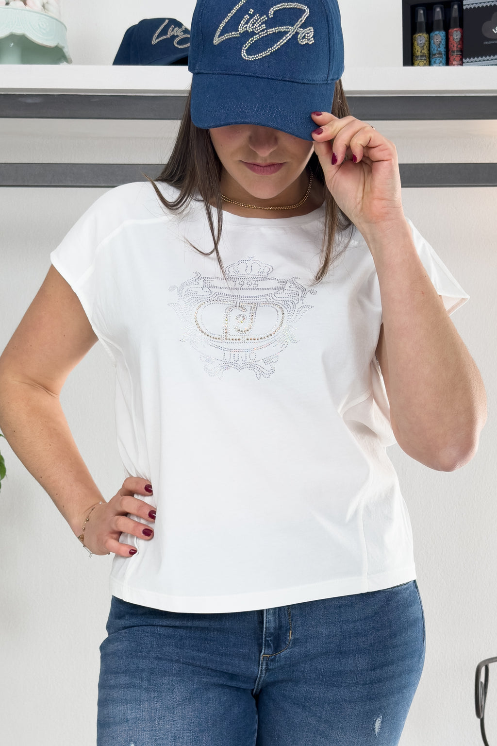 T-shirt in jersey con strass LIU JO