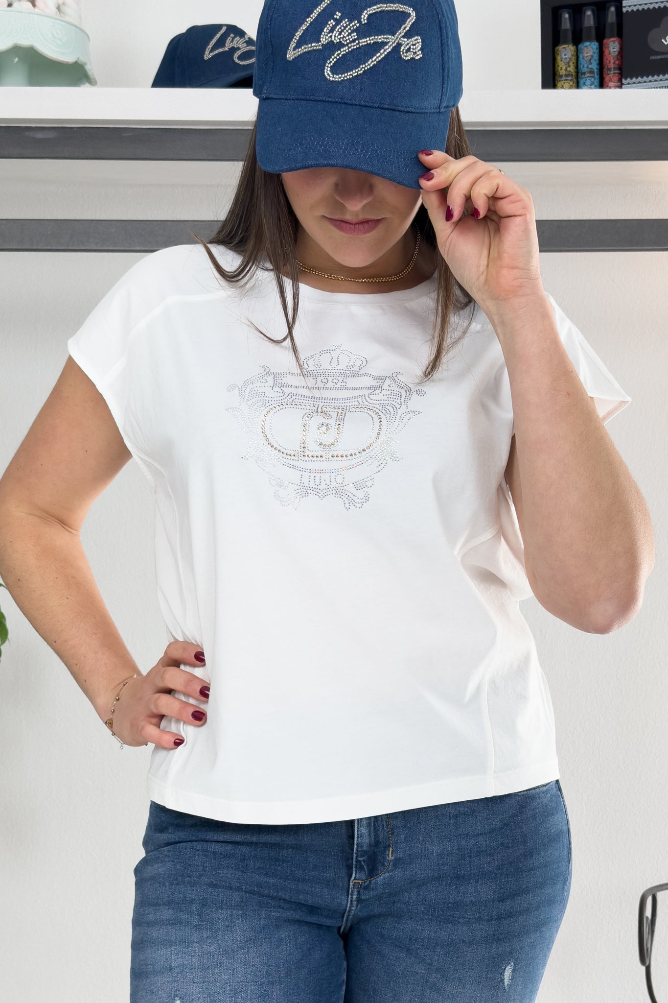 T-shirt in jersey con strass LIU JO
