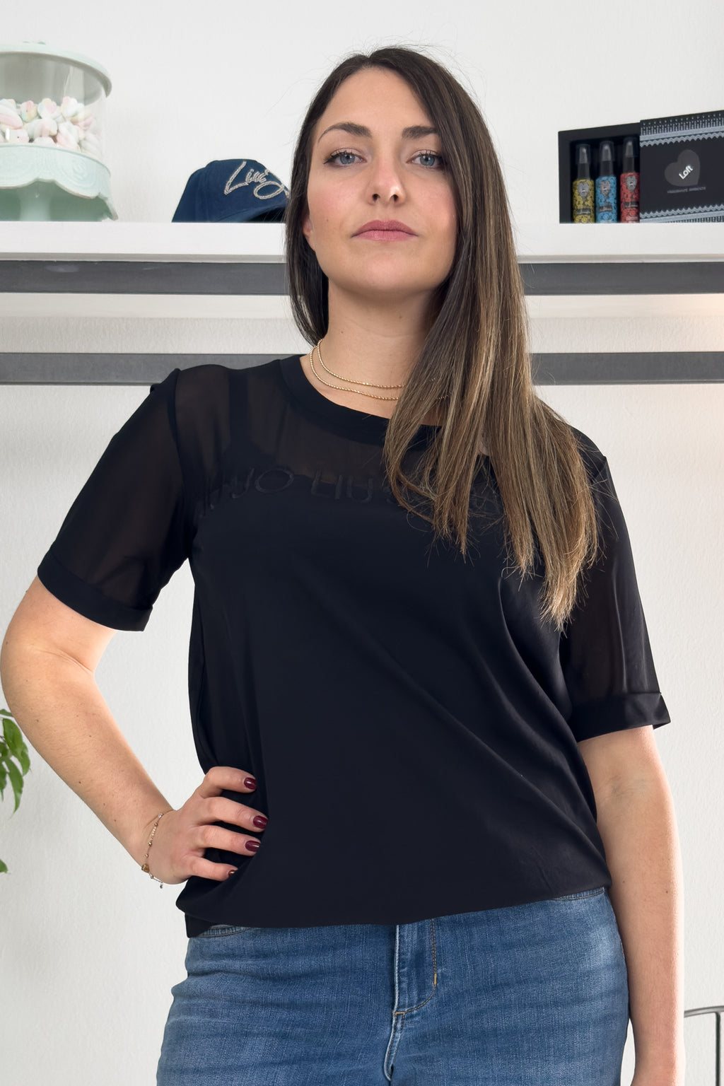 T-shirt in jersey e mesh LIU JO