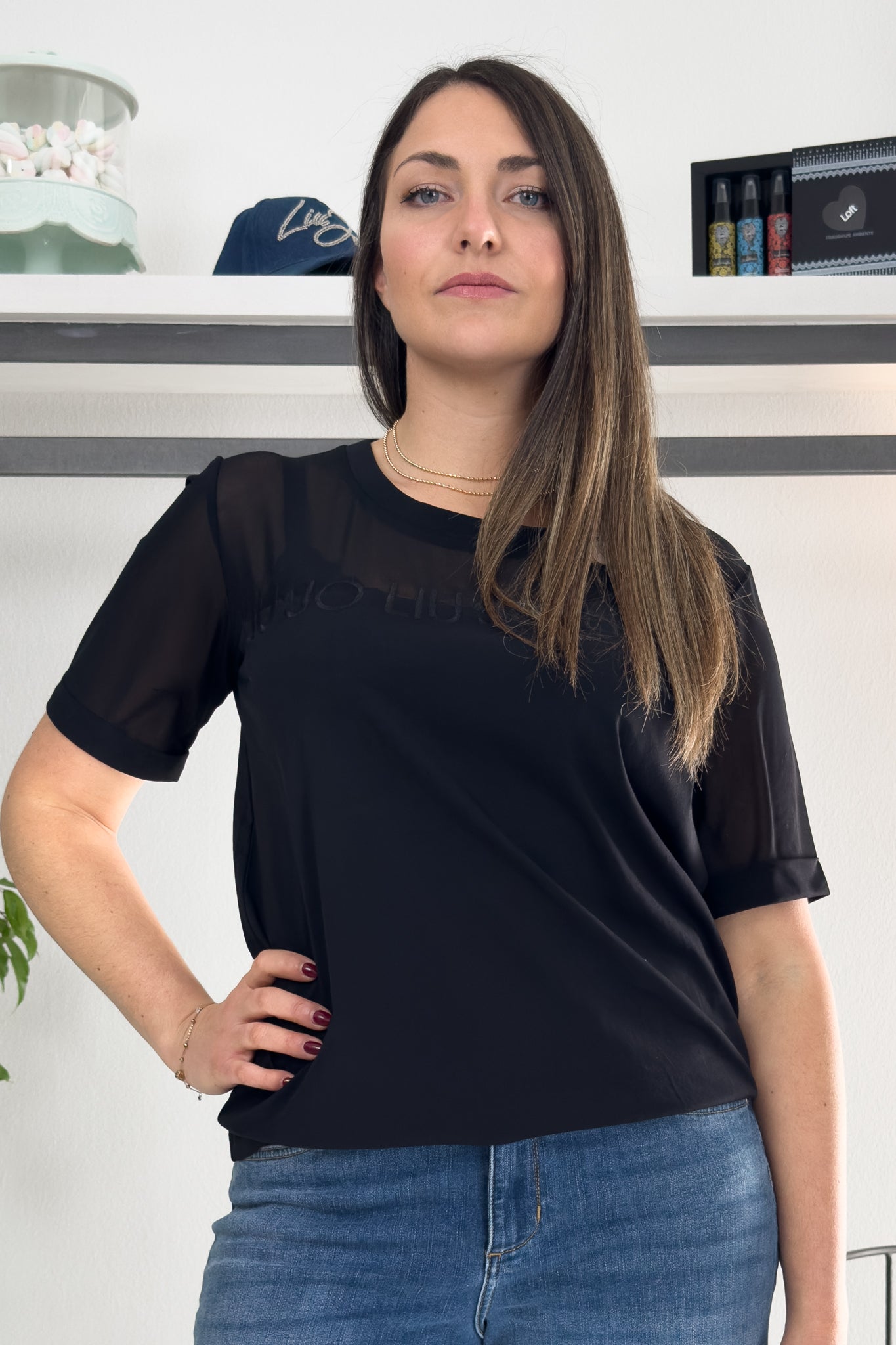 T-shirt in jersey e mesh LIU JO
