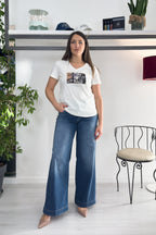 T-shirt cotone scollo a "V" LIU JO