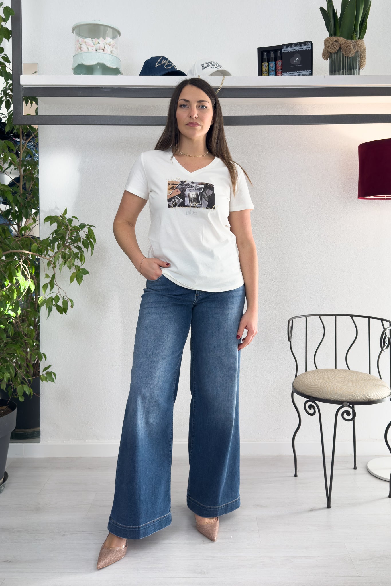 T-shirt cotone scollo a "V" LIU JO
