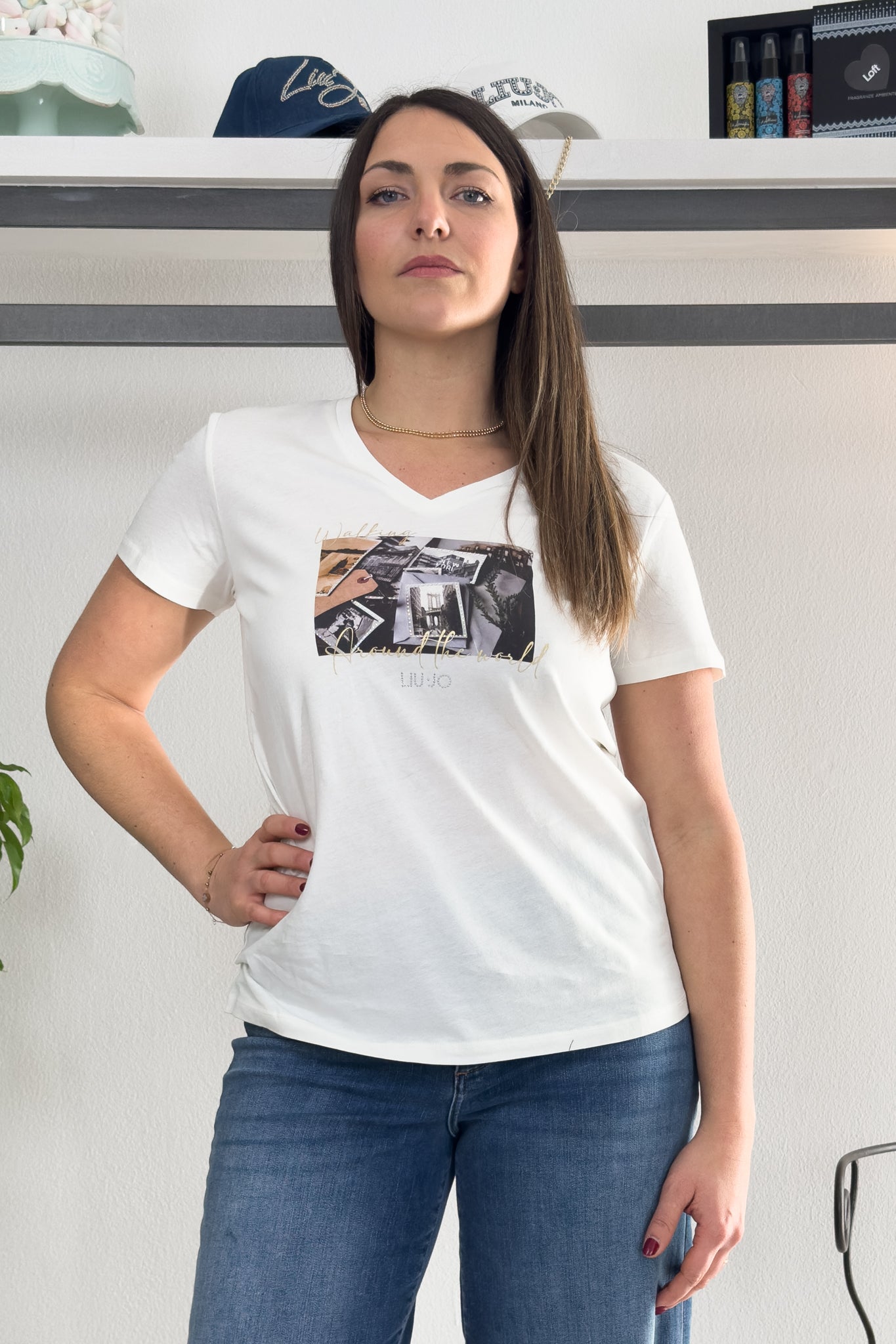 T-shirt cotone scollo a "V" LIU JO