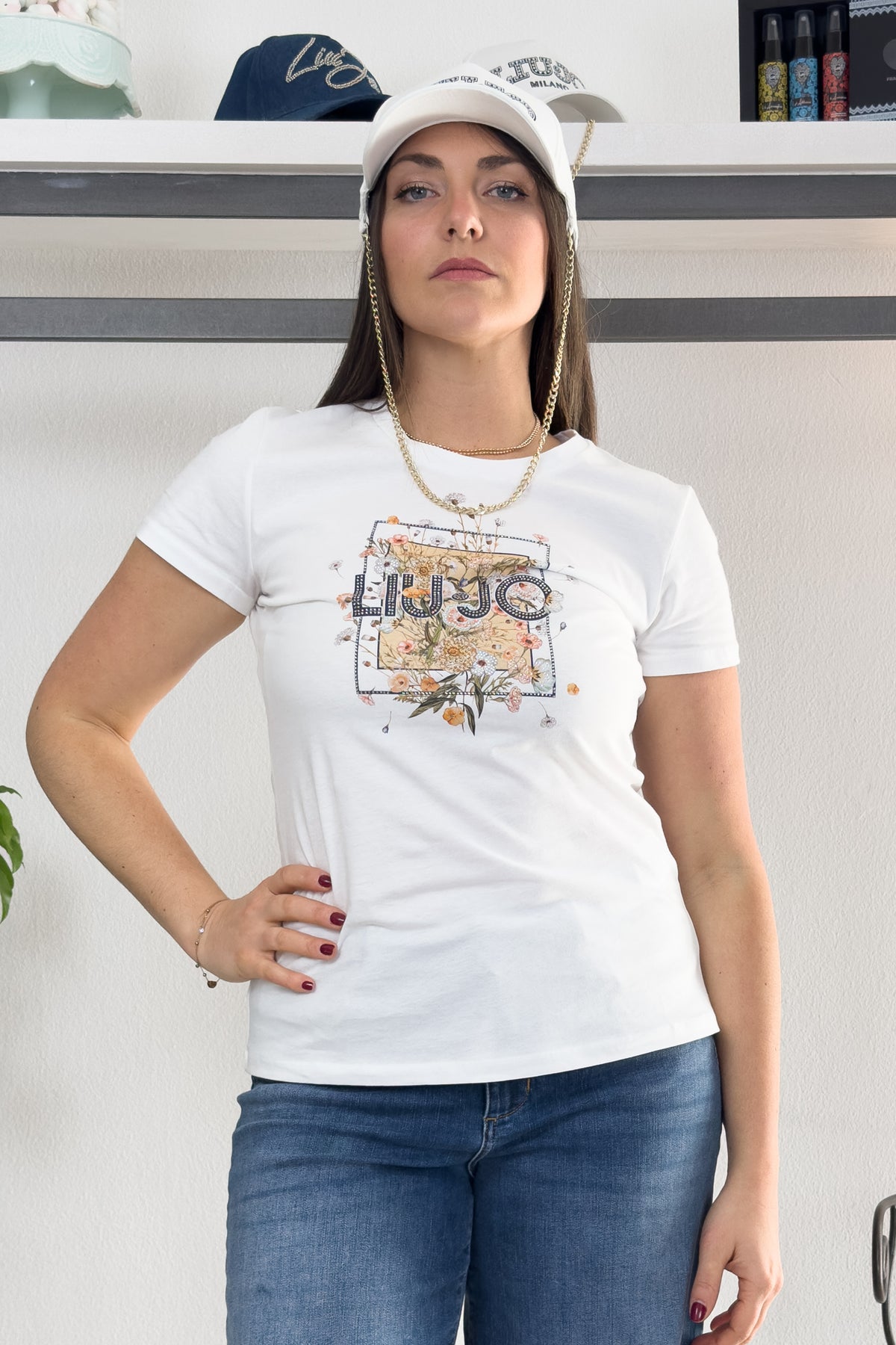 T-shirt con stampa e strass LIU JO