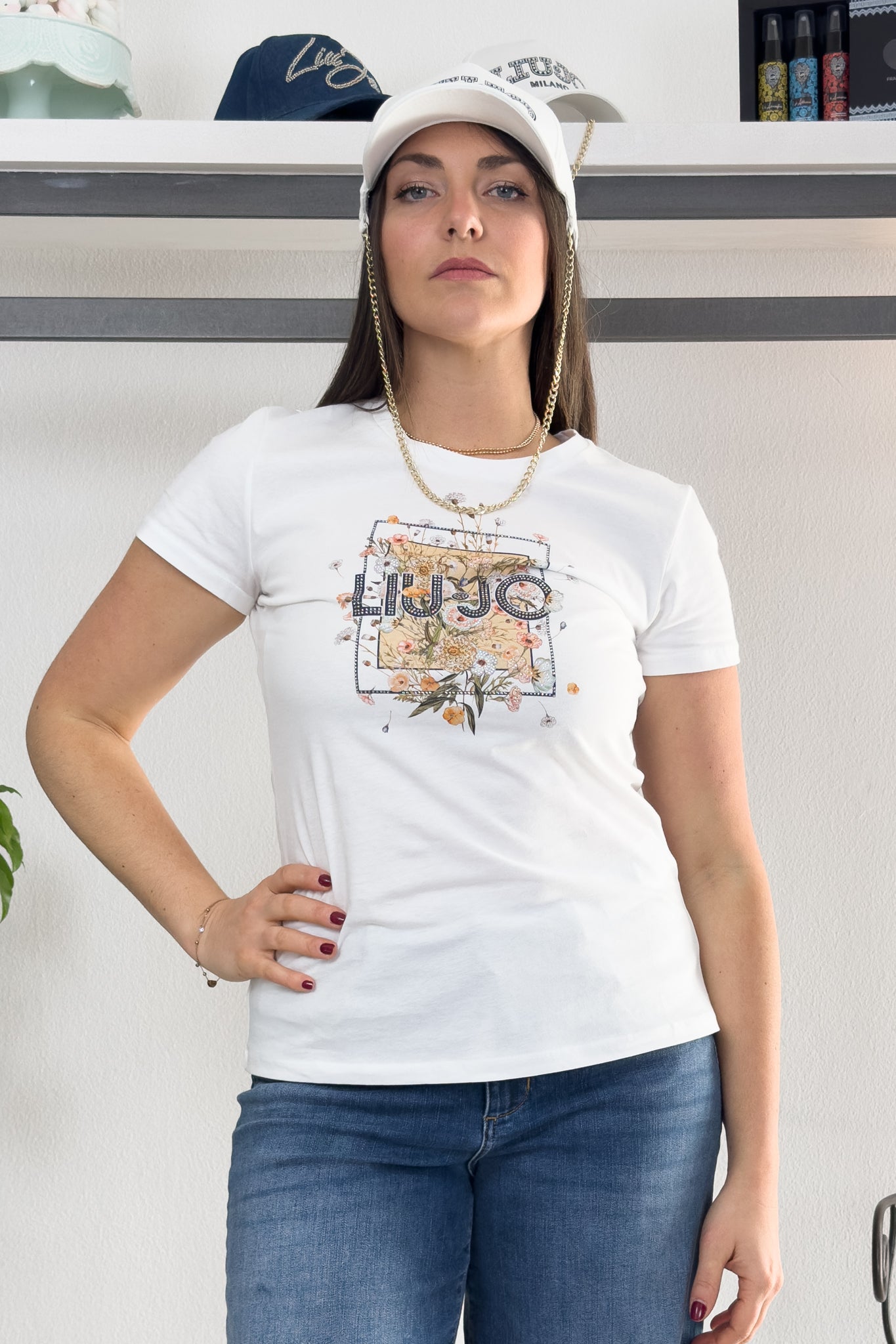 T-shirt con stampa e strass LIU JO