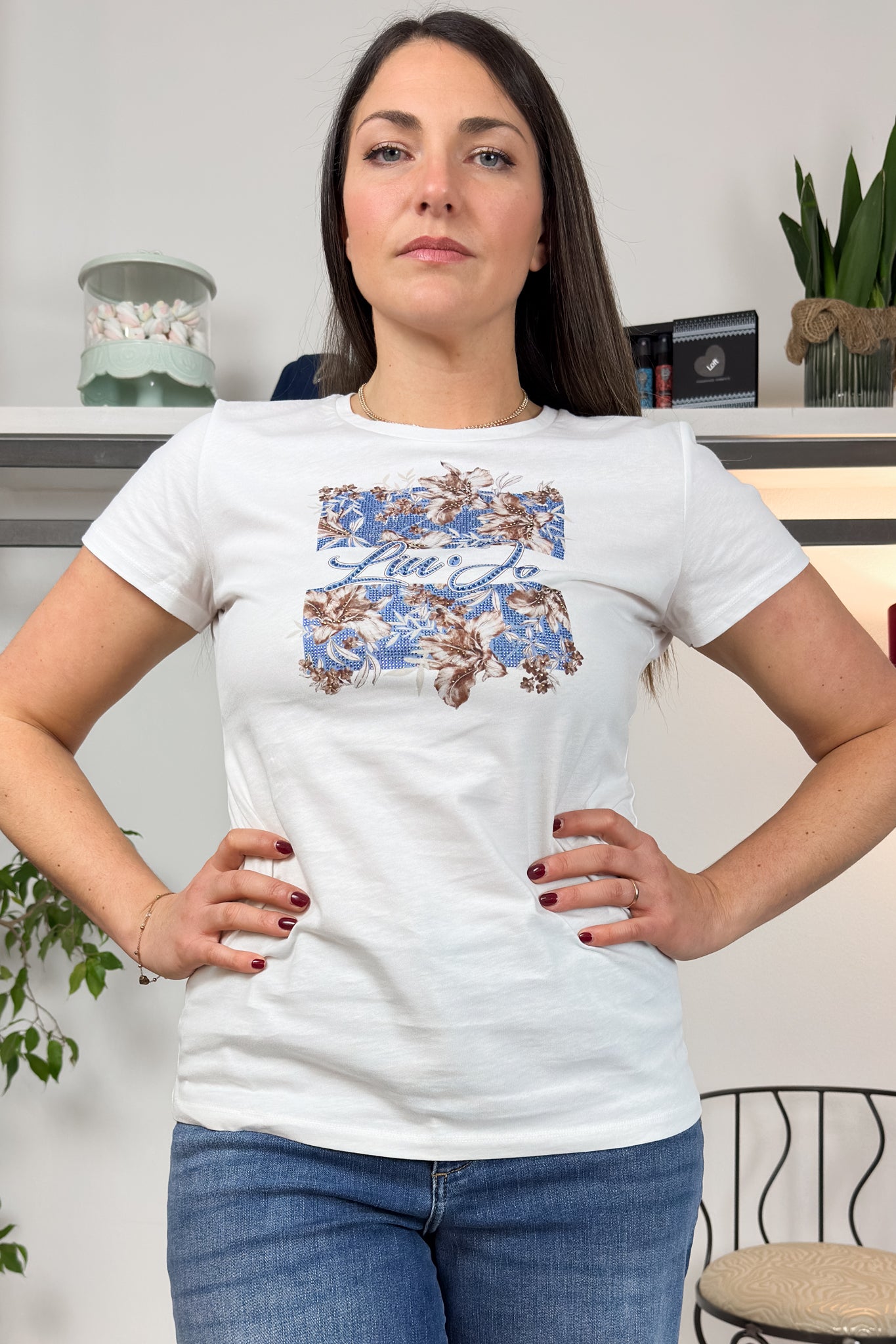 T-shirt con stampa e strass LIU JO