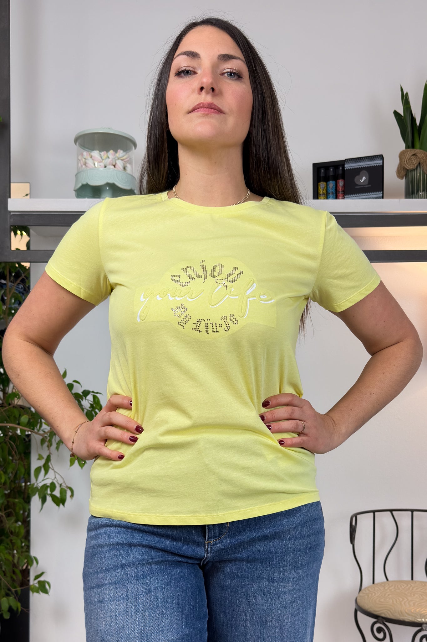 T-shirt girocollo con logo e applicazioni LIU JO