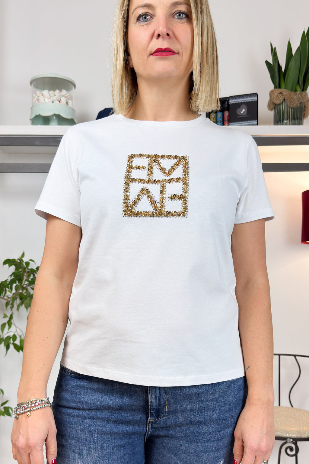 Tshirt paillettes e strass EMME