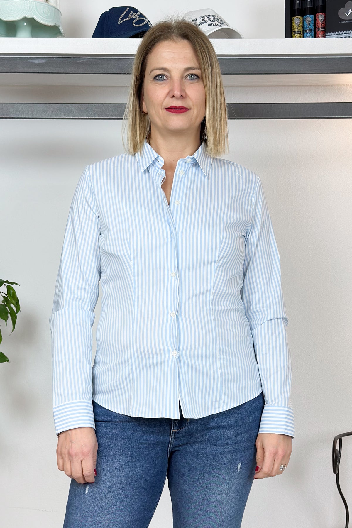 Camicia in popeline stretch EMME - Righe Azzurro