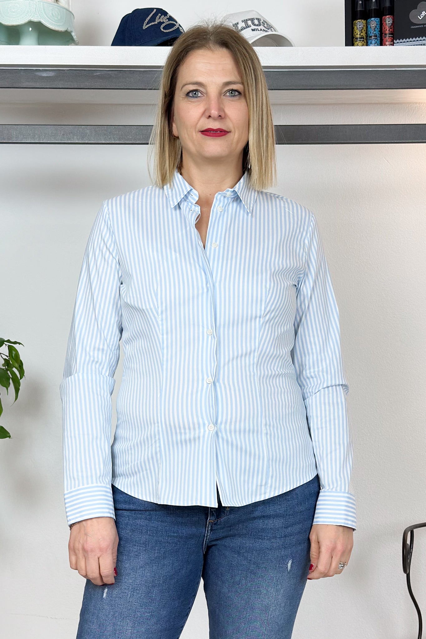 Camicia in popeline stretch EMME - Righe Azzurro