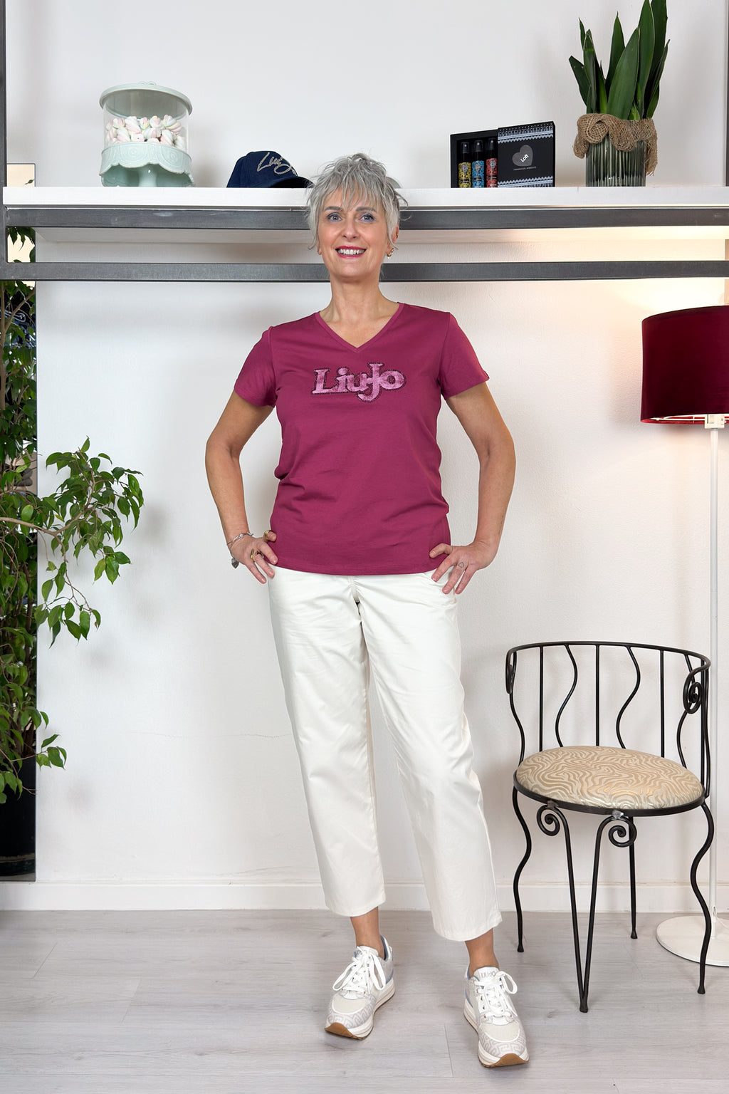 T-shirt cotone scollo a "V" LIU JO