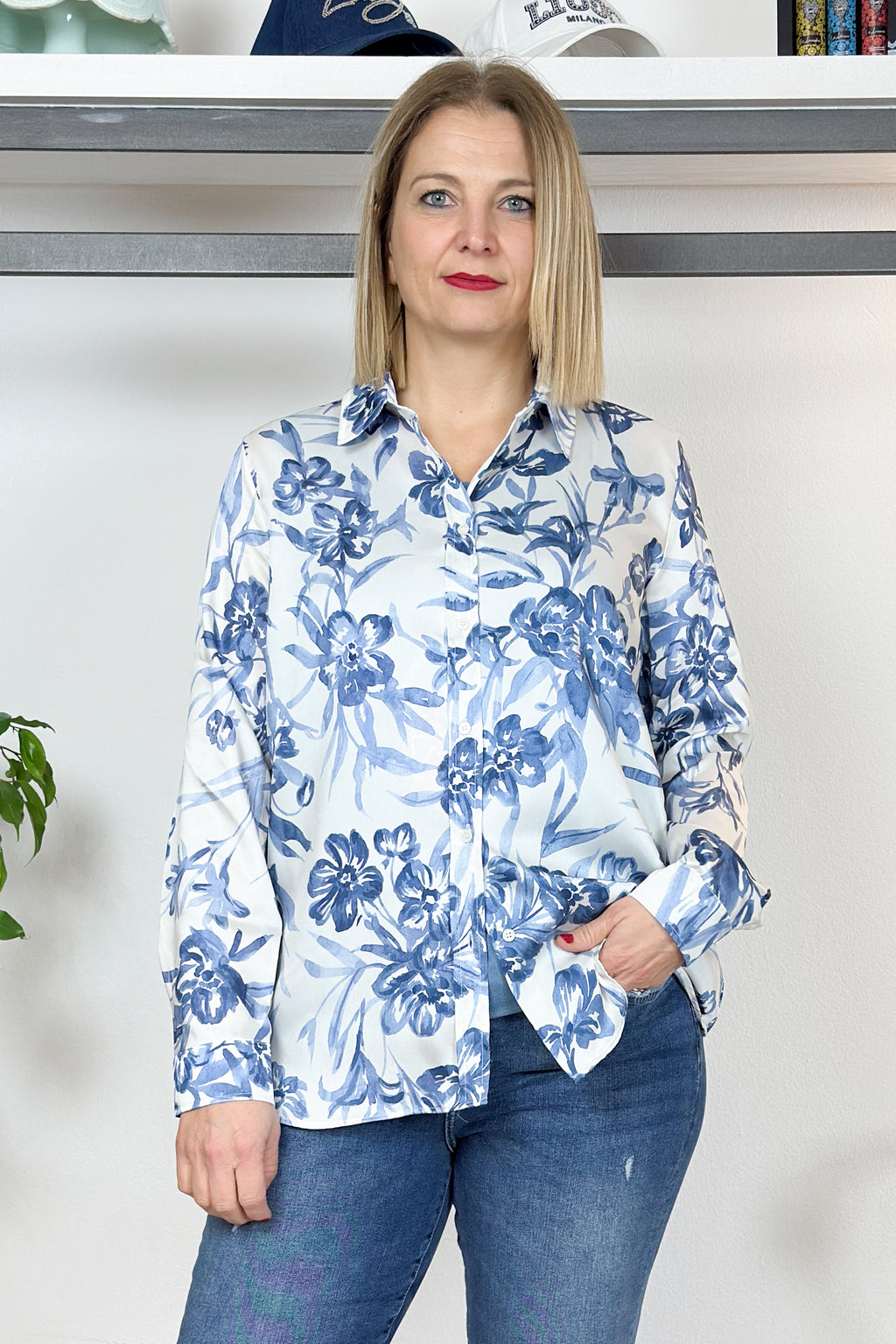 Camicia stampa azzurra twill EMME