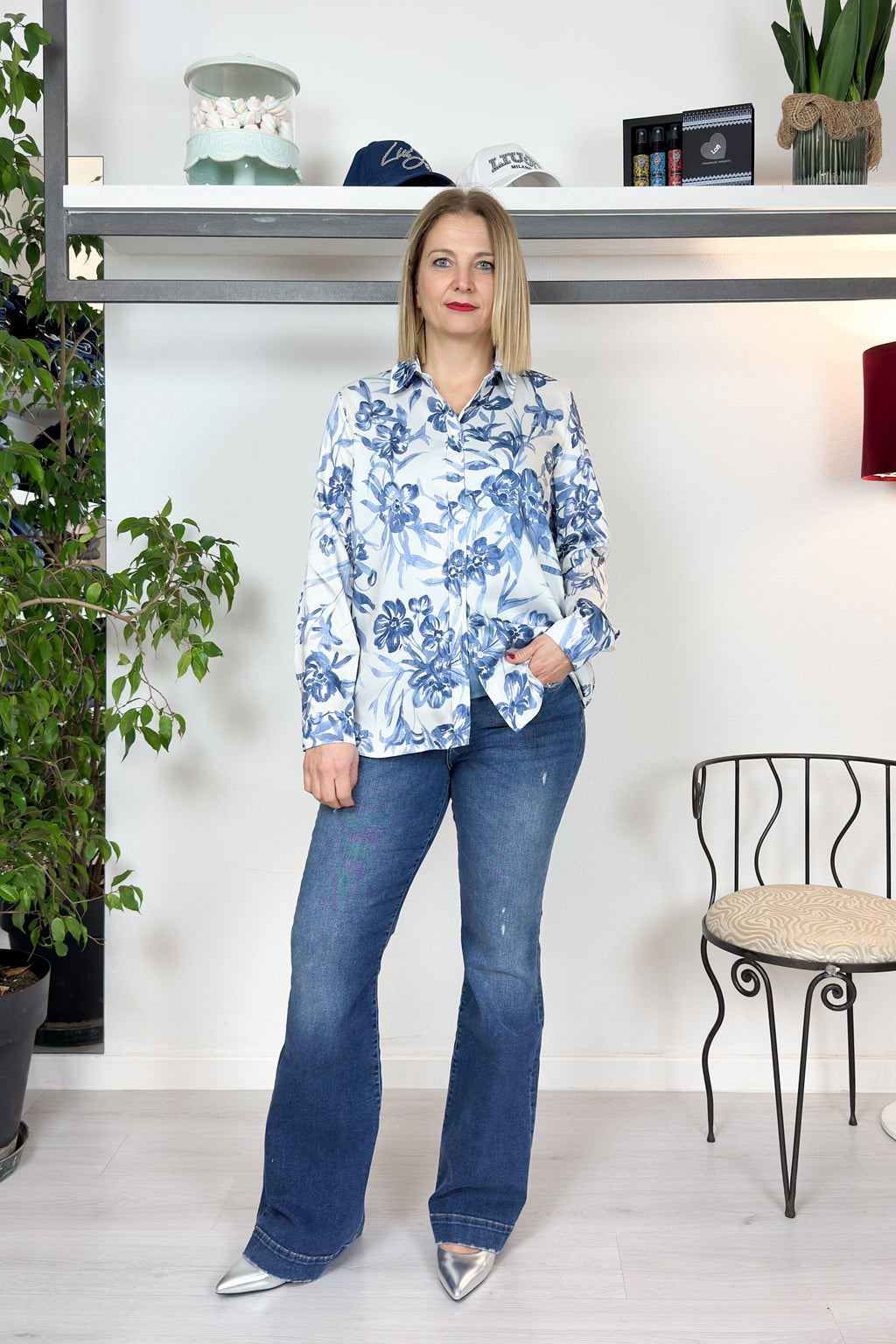 Camicia stampa azzurra twill EMME