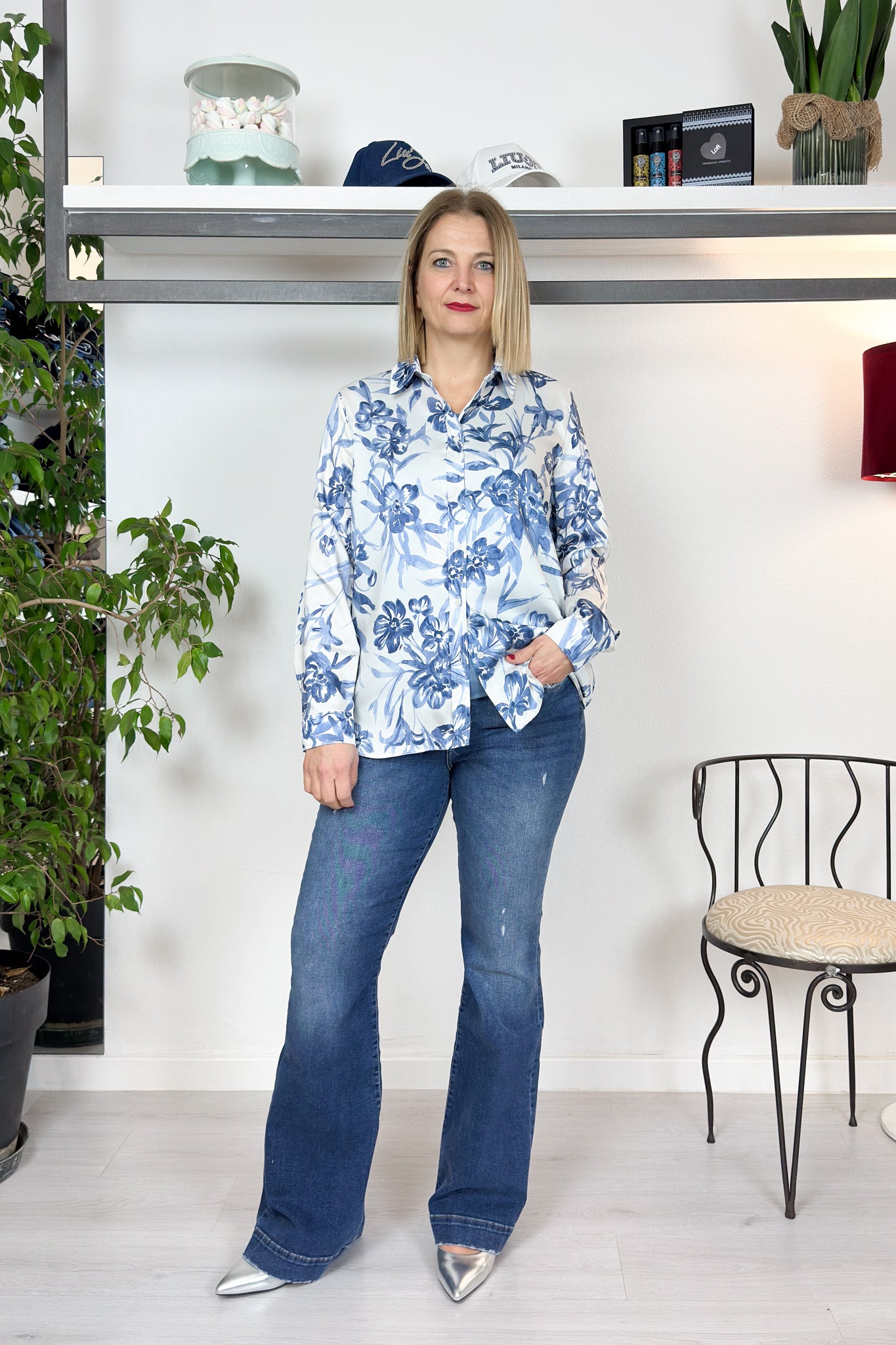 Camicia stampa azzurra twill EMME