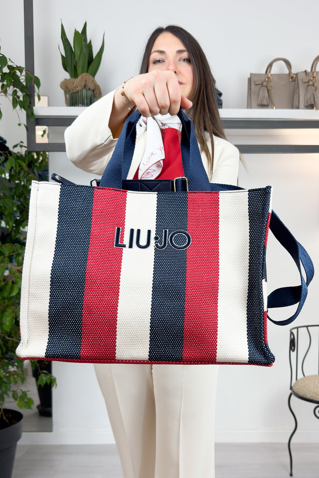 Borsa tote a righe in canvas LIU JO