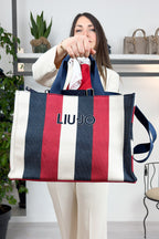 Borsa tote a righe in canvas LIU JO
