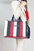 Borsa tote a righe in canvas LIU JO