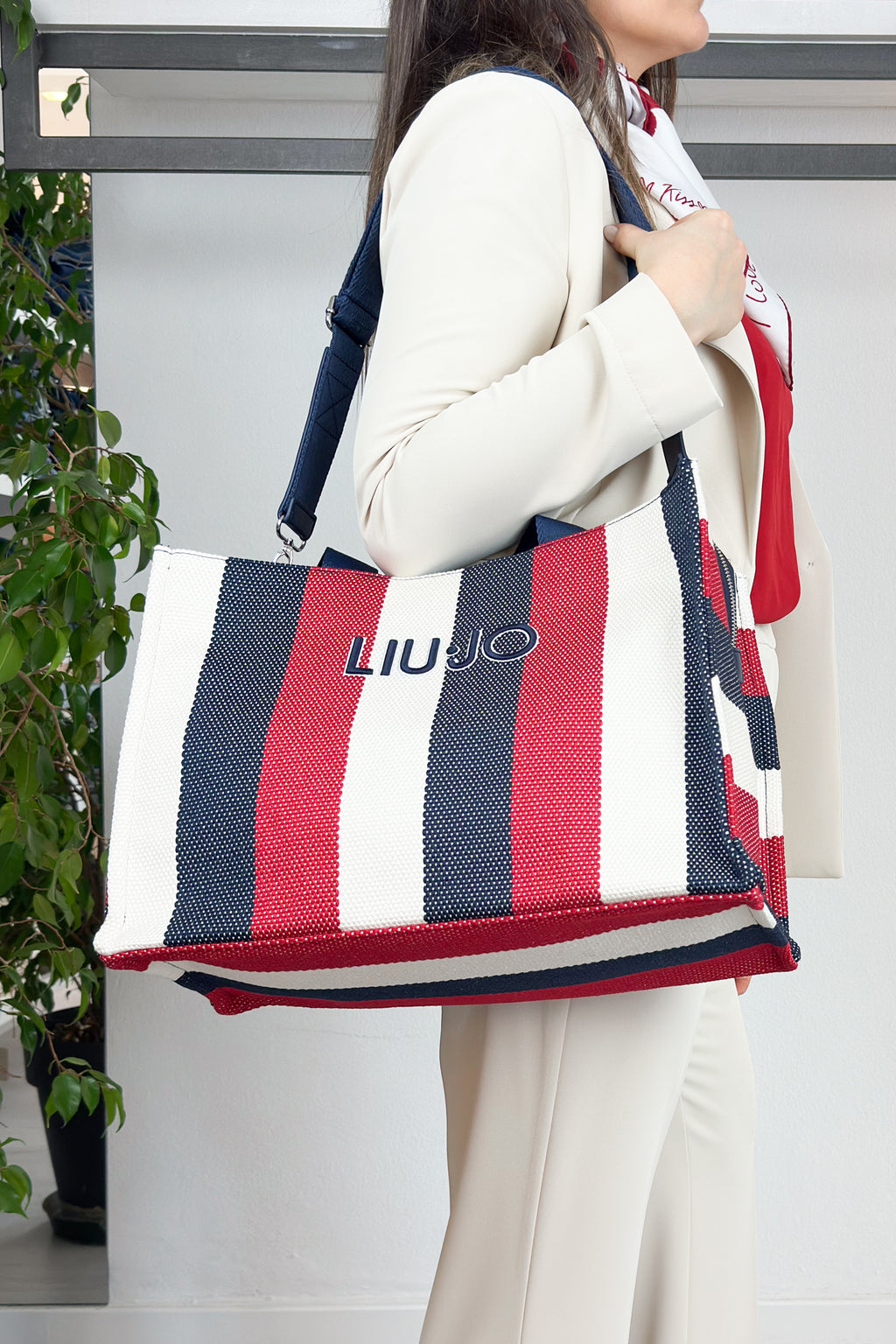 Borsa tote a righe in canvas LIU JO