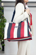 Borsa tote a righe in canvas LIU JO