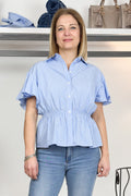 Camicia rigata con arricciatura e maniche volant KAOS