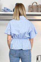Camicia rigata con arricciatura e maniche volant KAOS
