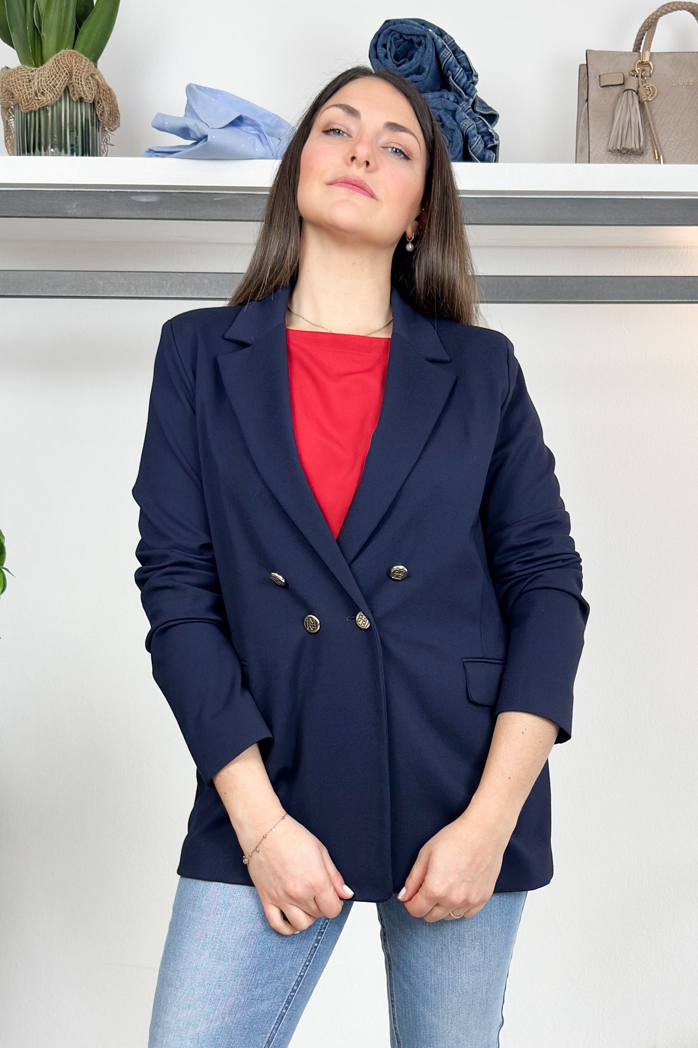 Blazer in jersey con bottoni oro EMME - Blu