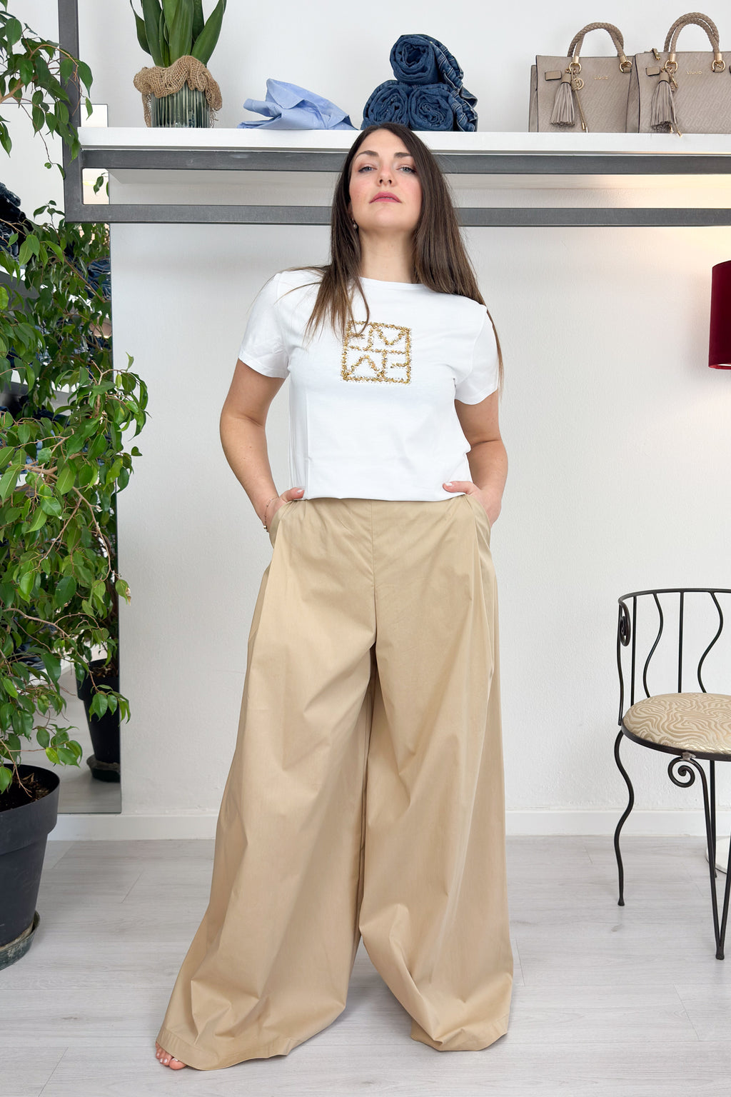 Pantalone a palazzo in popeline MANILA GRACE