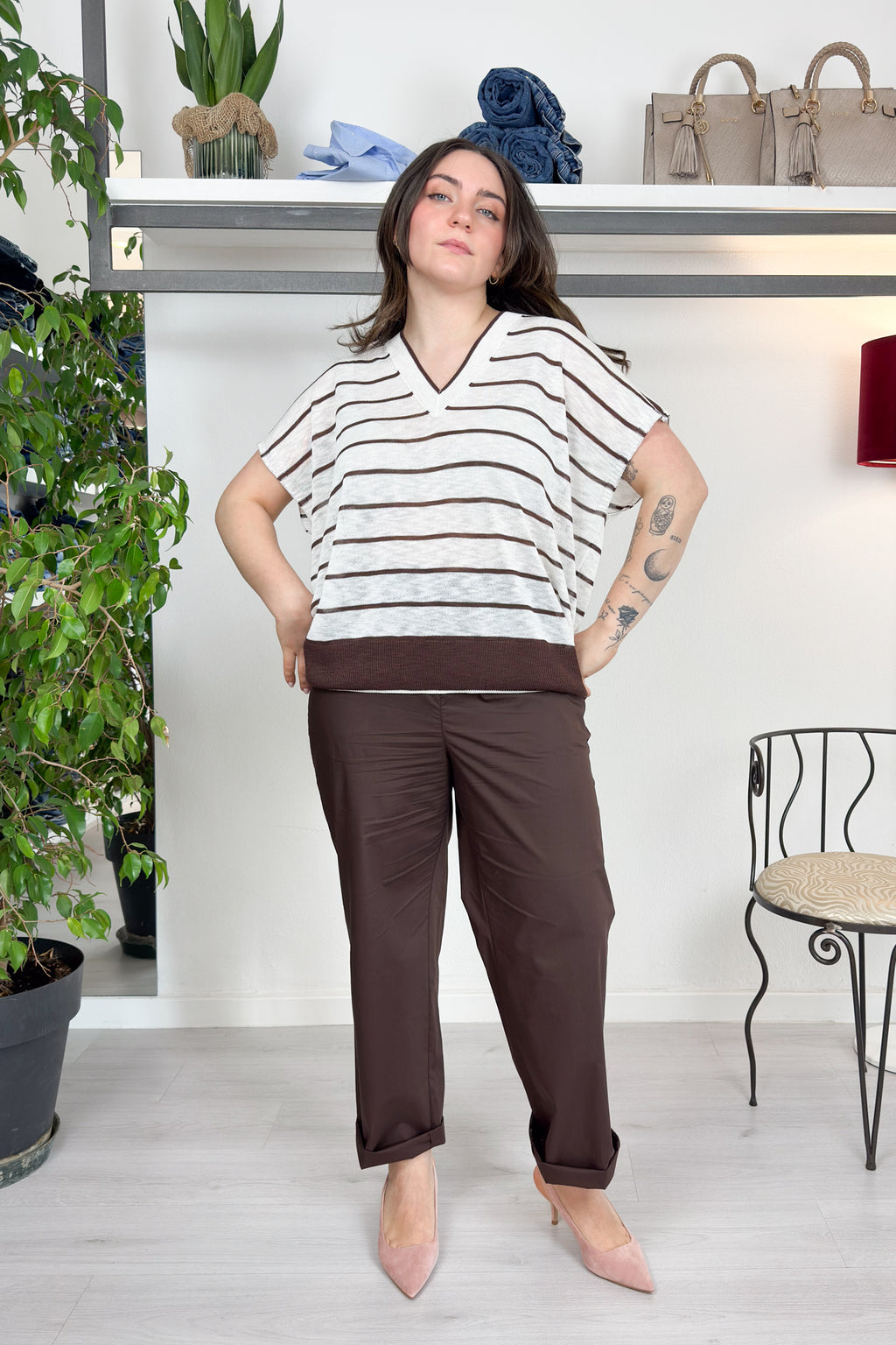 Maglia a righe scollo a V KAOS