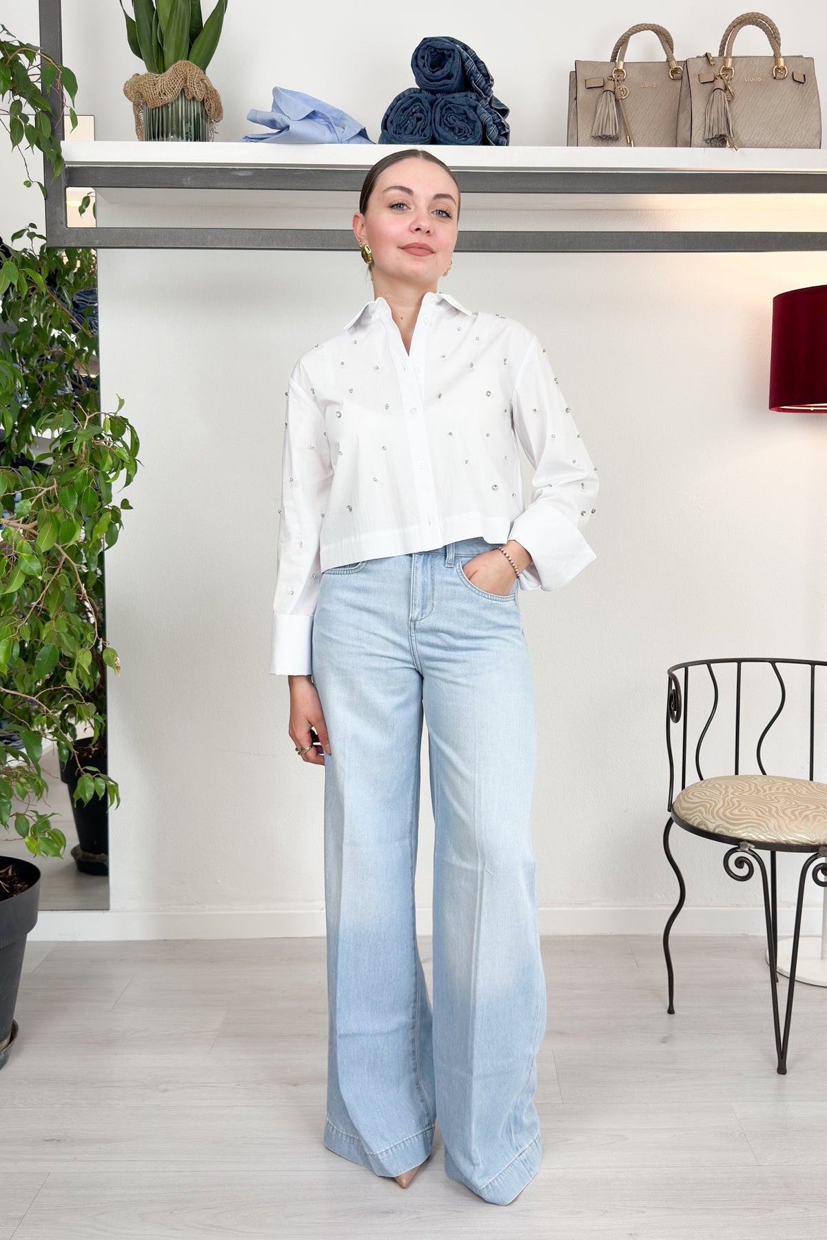 Camicia boxy con ricami gioiello LIU JO
