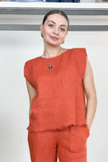 Canotta in lino con spalline papaia KAOS