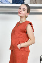 Canotta in lino con spalline papaia KAOS