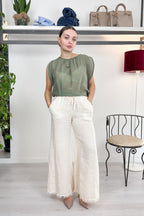 Pantalone palazzo in lino con fondo sfrangiato KAOS