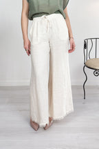 Pantalone palazzo in lino con fondo sfrangiato KAOS