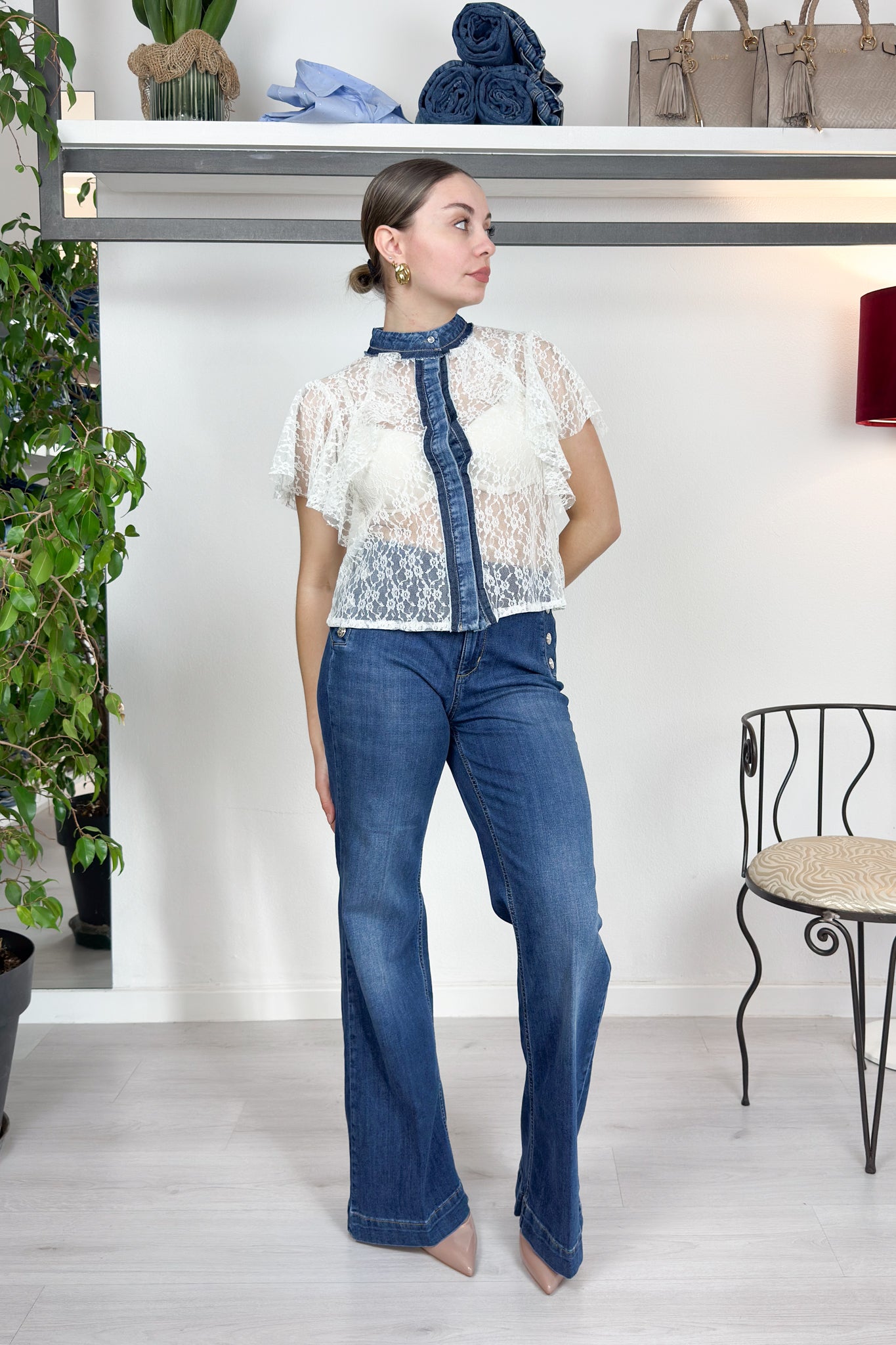 Camicia in pizzo e denim LIUJO