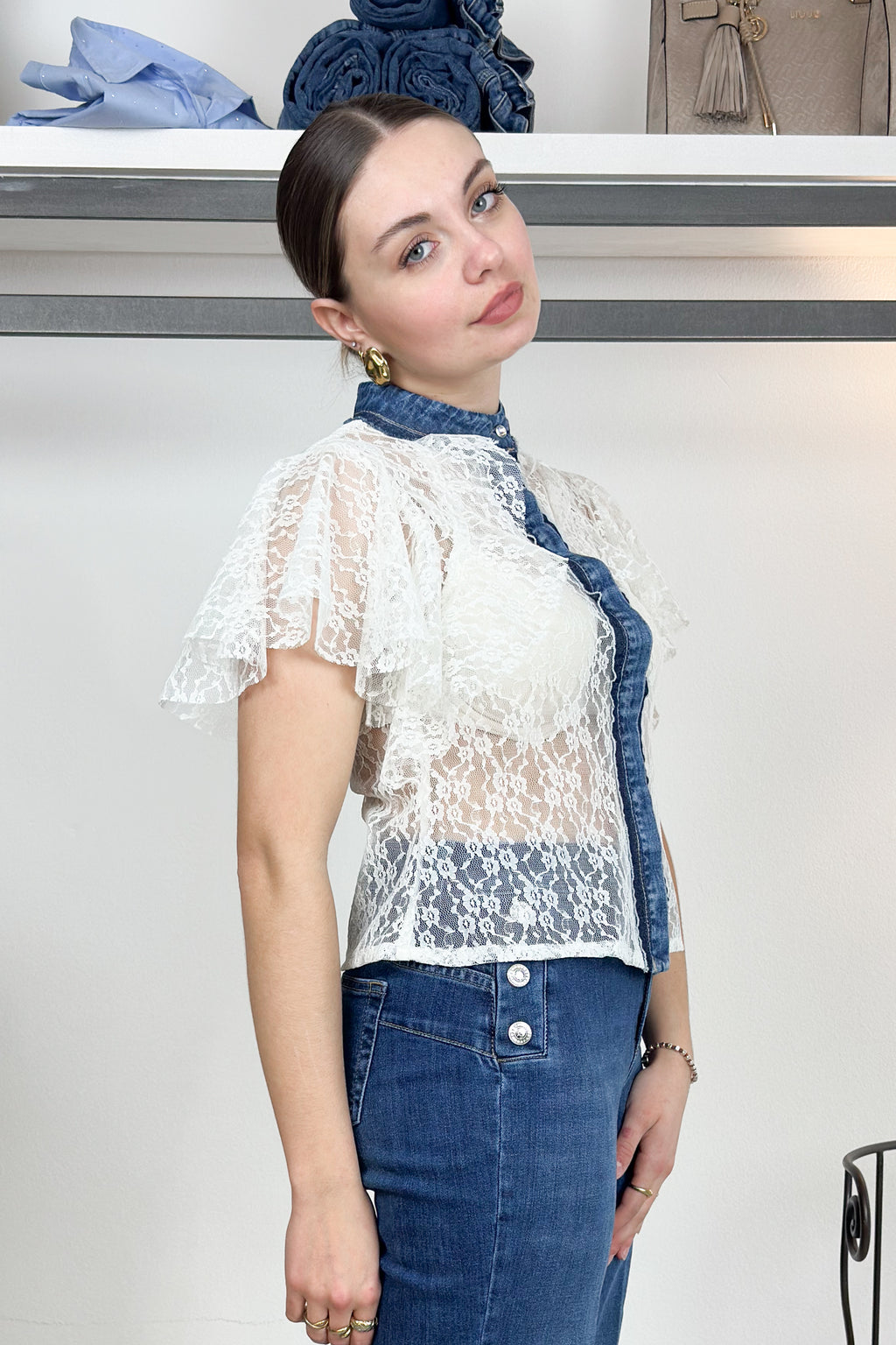 Camicia in pizzo e denim LIUJO