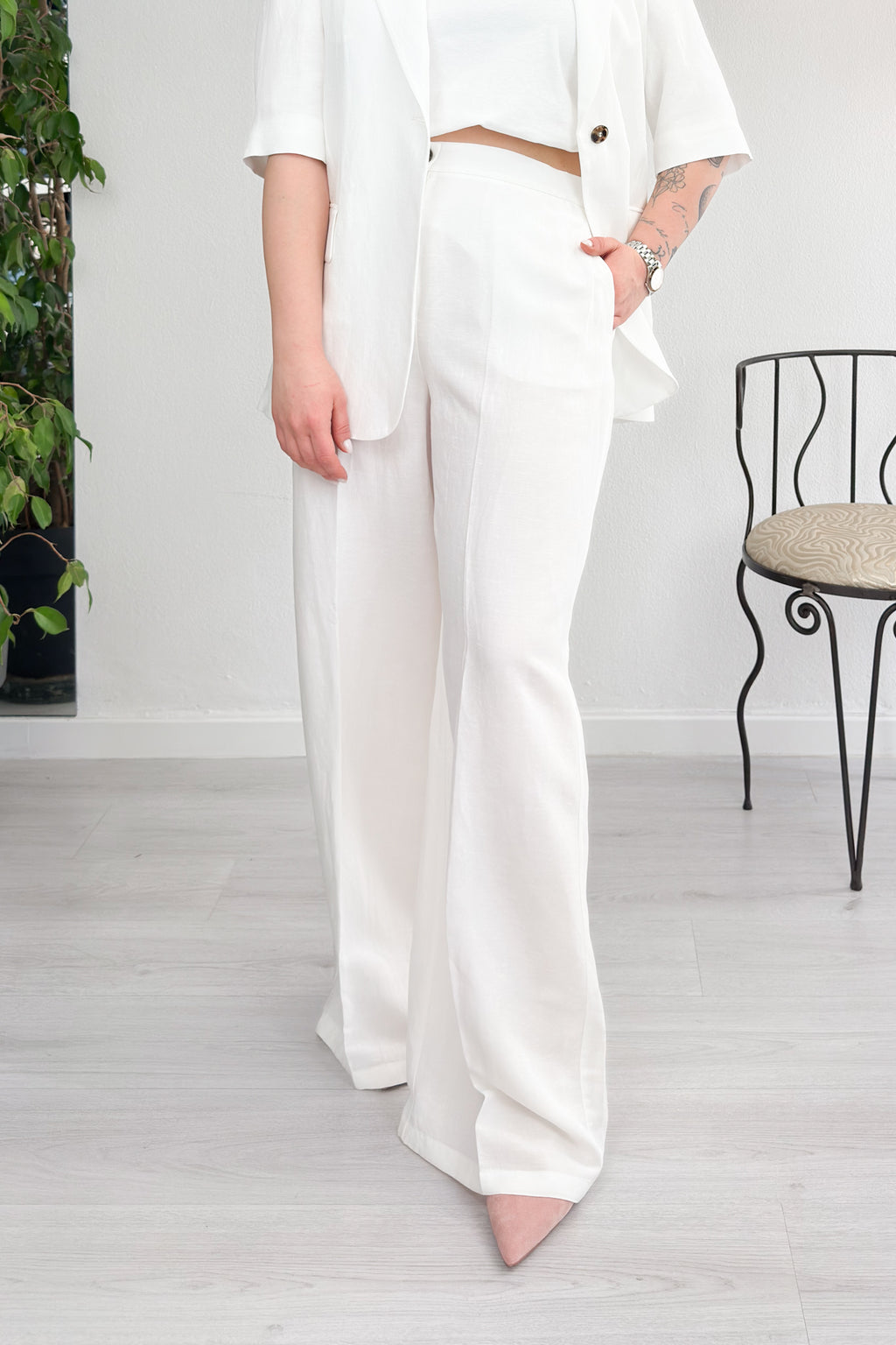 Pantalone flare in viscosa e lino EMME