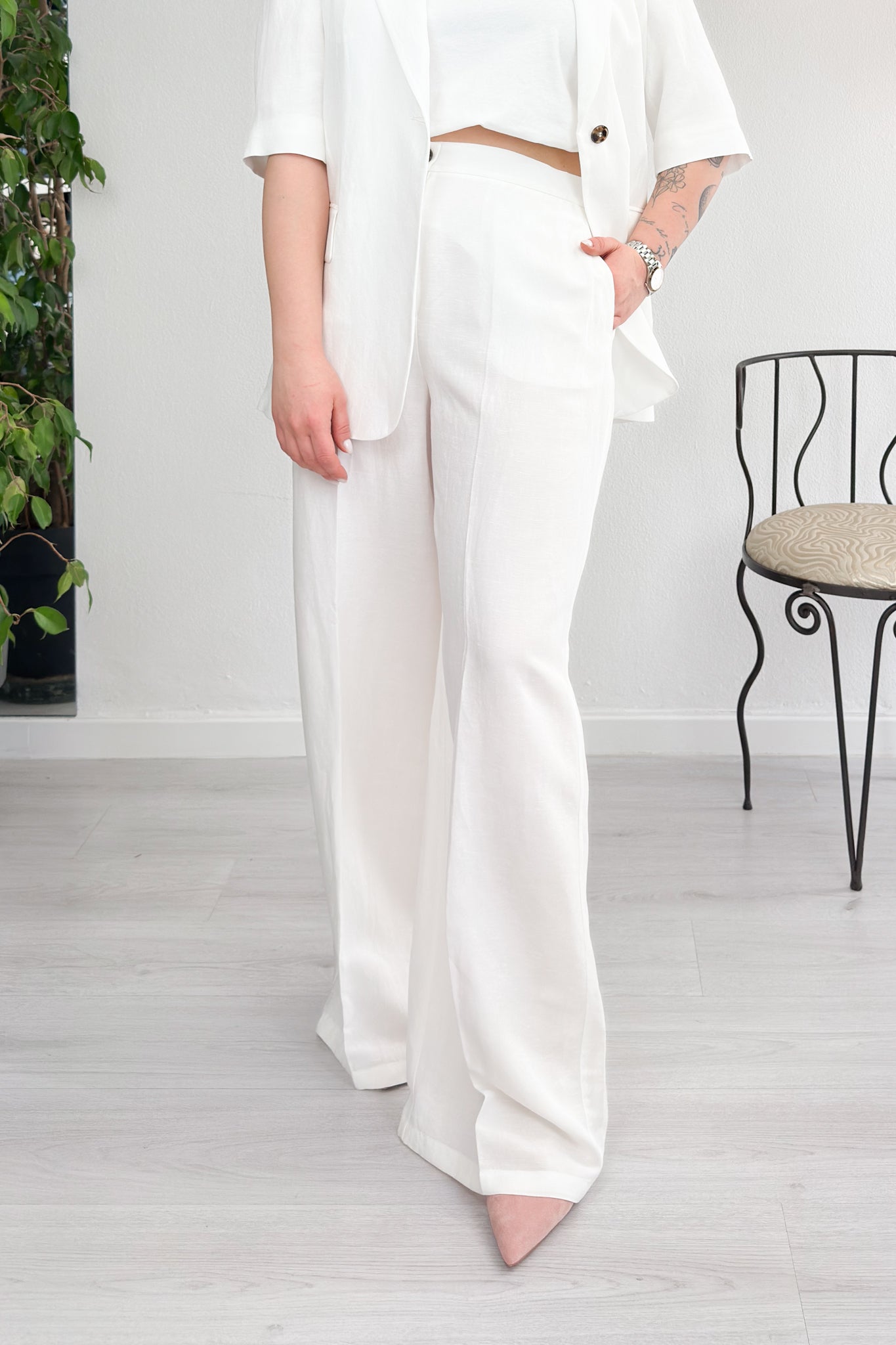 Pantalone flare in viscosa e lino EMME