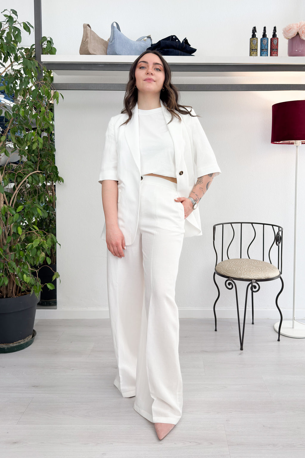 Pantalone flare in viscosa e lino EMME